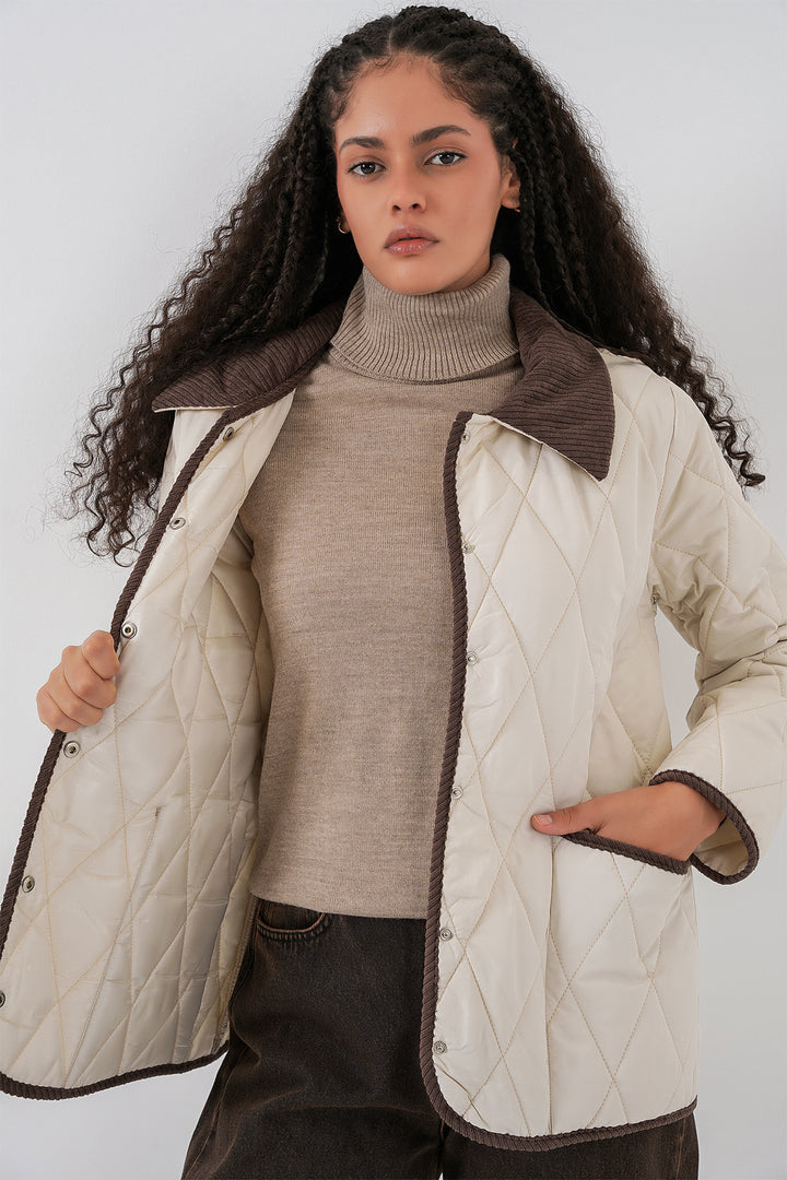 BGD Women Kadın Kapitone Oversize Mont 5226 - Ekru Kahve - Mairena del Aljarafe