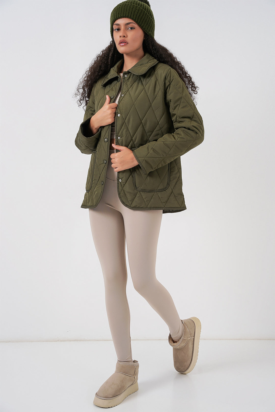 BGD Women Kadın Kapitone Oversize Mont 5226 - Haki - Blue Springs