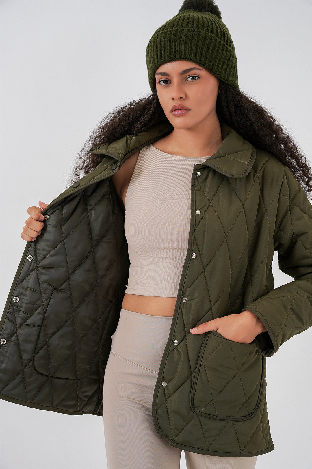 BGD Women Kadın Kapitone Oversize Mont 5226 - Haki - Blue Springs