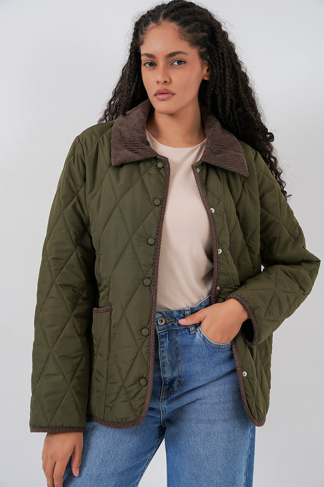 BGD Women Kadın Kapitone Oversize Mont 5226 - Haki Kahve - Tamazunchale