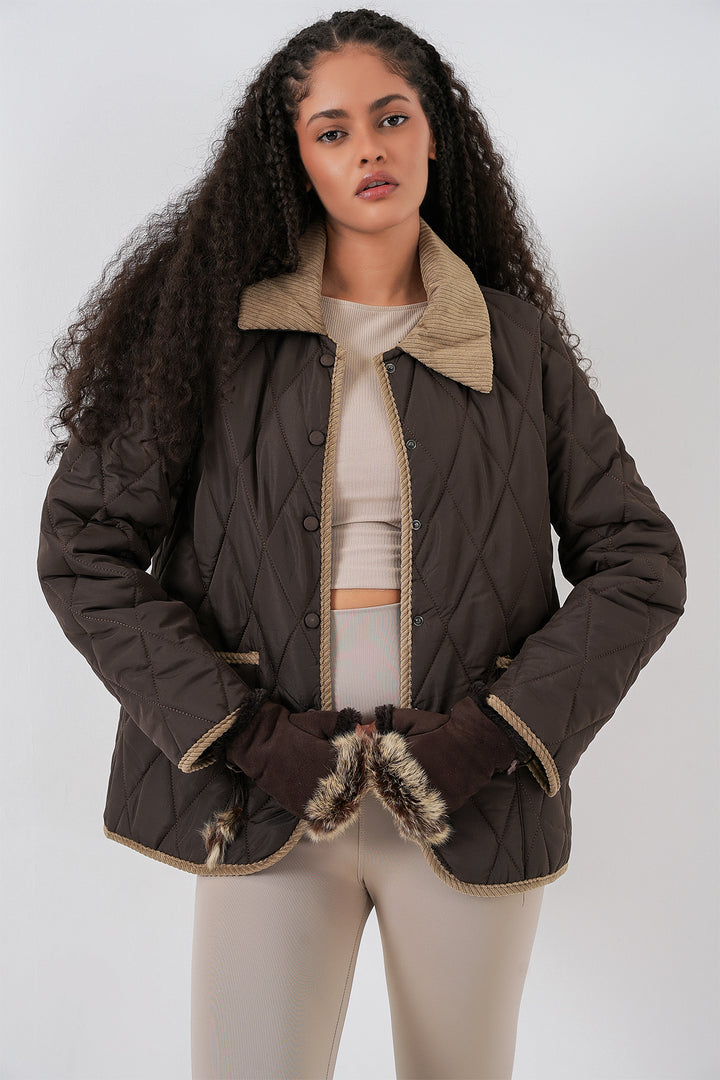 BGD Women Kadın Kapitone Oversize Mont 5226 - Kahve Bej - Claremont