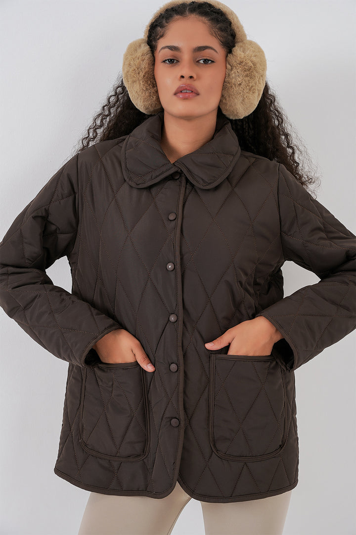 BGD Women Kadın Kapitone Oversize Mont 5226 - Kahverengi - El Cajon