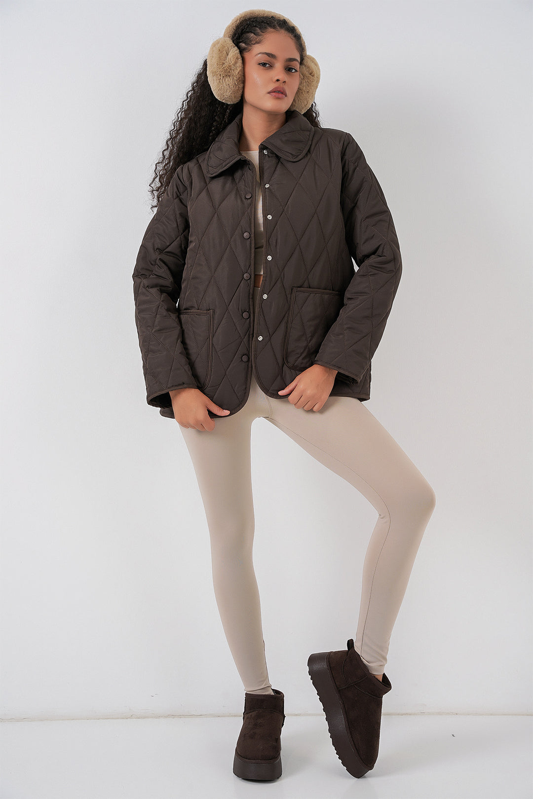 BGD Women Kadın Kapitone Oversize Mont 5226 - Kahverengi - El Cajon