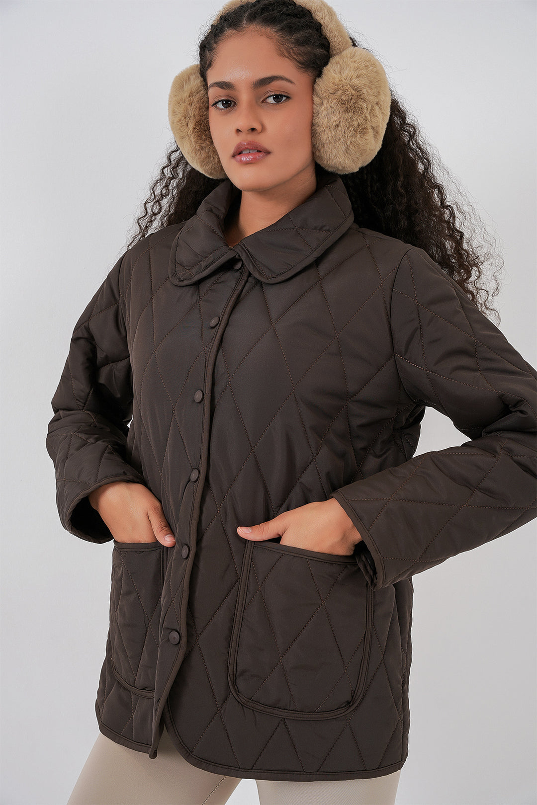 BGD Women Kadın Kapitone Oversize Mont 5226 - Kahverengi - El Cajon