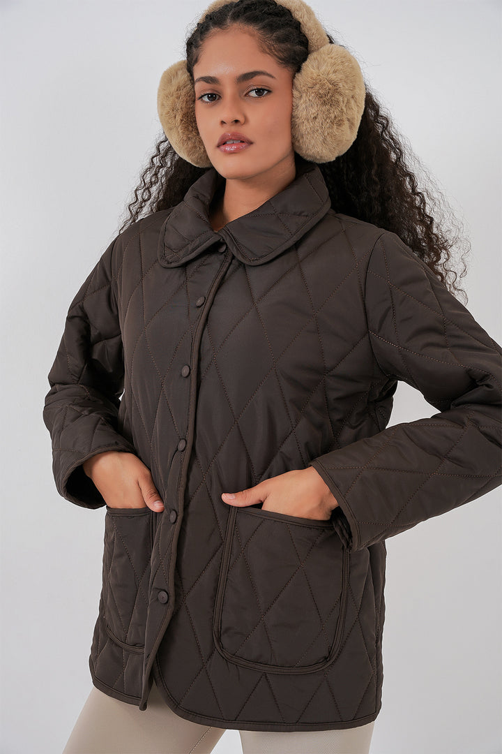 BGD Women Kadın Kapitone Oversize Mont 5226 - Kahverengi - El Cajon