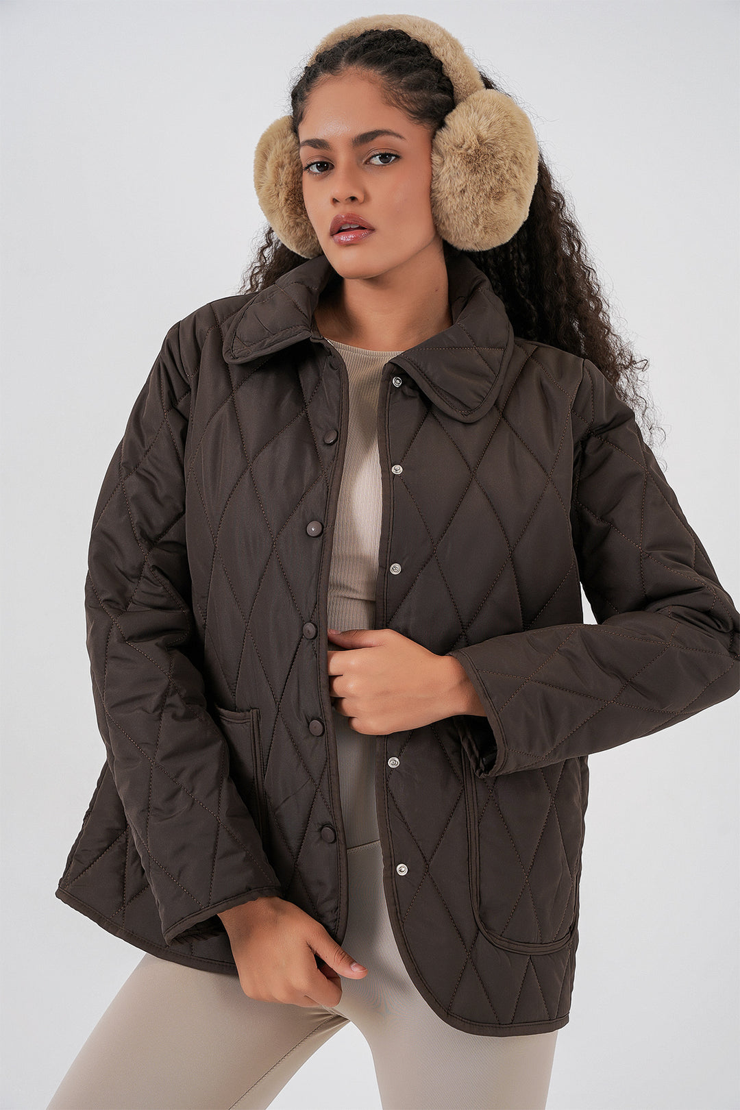 BGD Women Kadın Kapitone Oversize Mont 5226 - Kahverengi - El Cajon