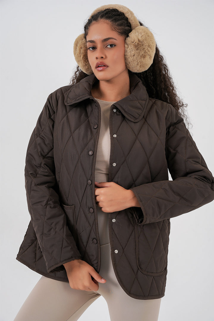 BGD Women Kadın Kapitone Oversize Mont 5226 - Kahverengi - El Cajon