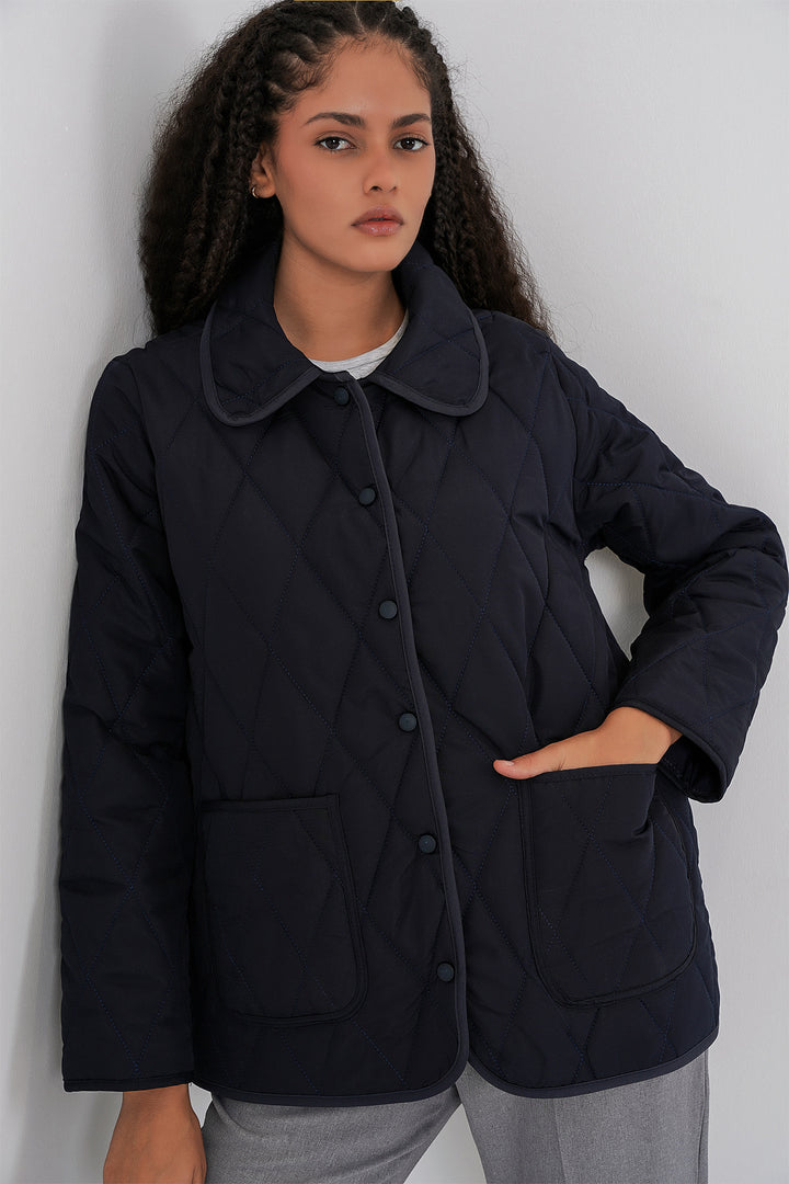 BGD Women Women's Quilted Oversize Coat 5226 - Navy Blue - Kalamazoo