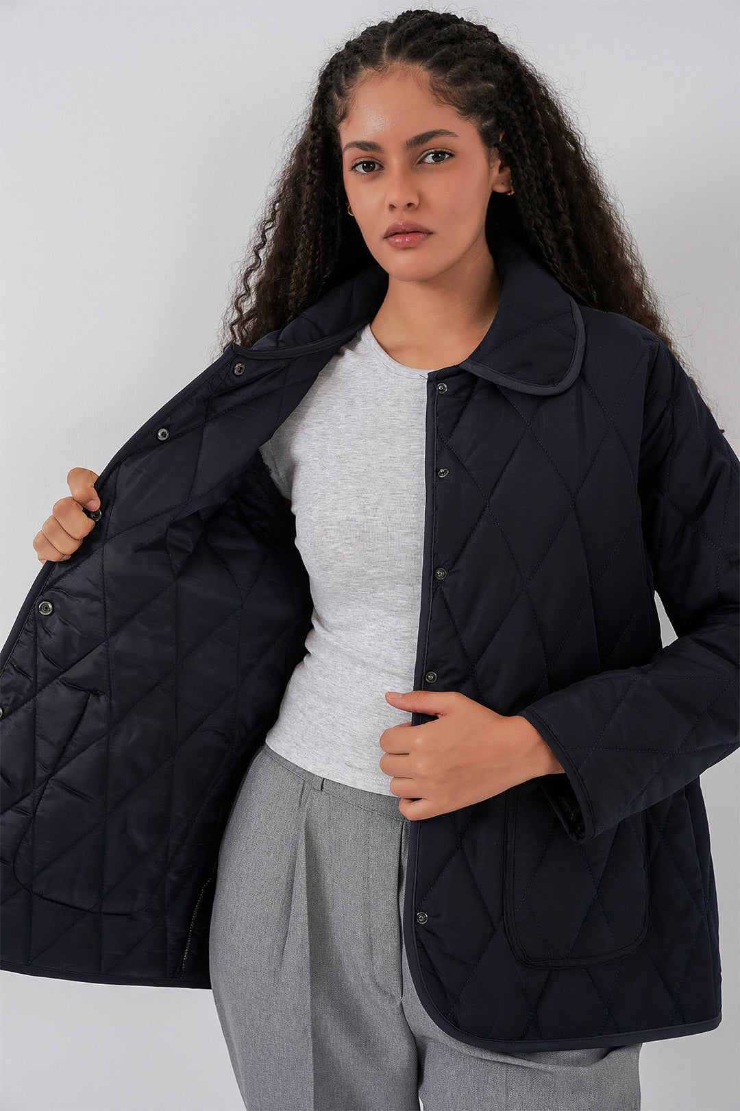 BGD Women Women's Quilted Oversize Coat 5226 - Navy Blue - Kalamazoo
