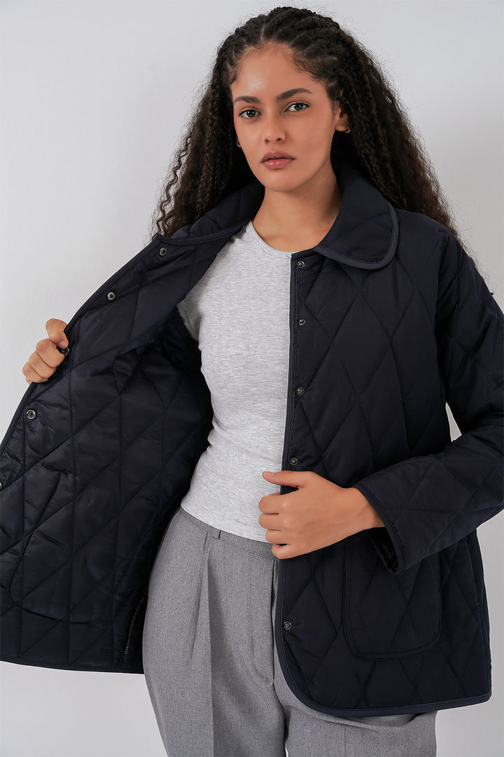 BGD Women Women's Quilted Oversize Coat 5226 - Navy Blue - Kalamazoo
