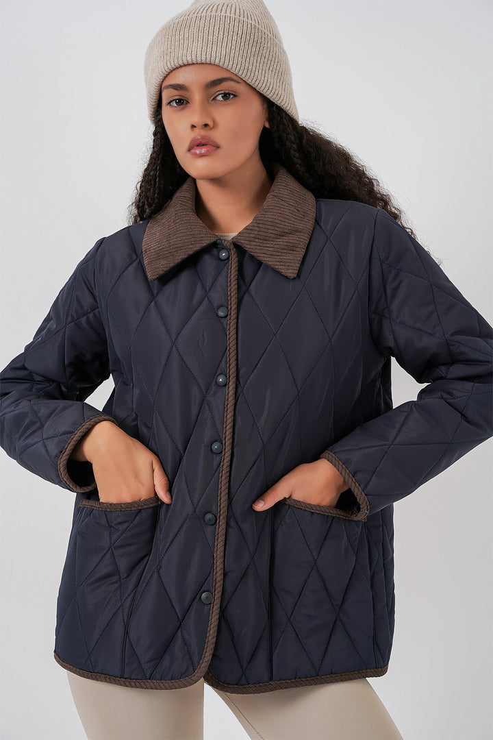 BGD Women Women's Quilted Oversize Coat 5226 - Navy Brown - Thornton Heath