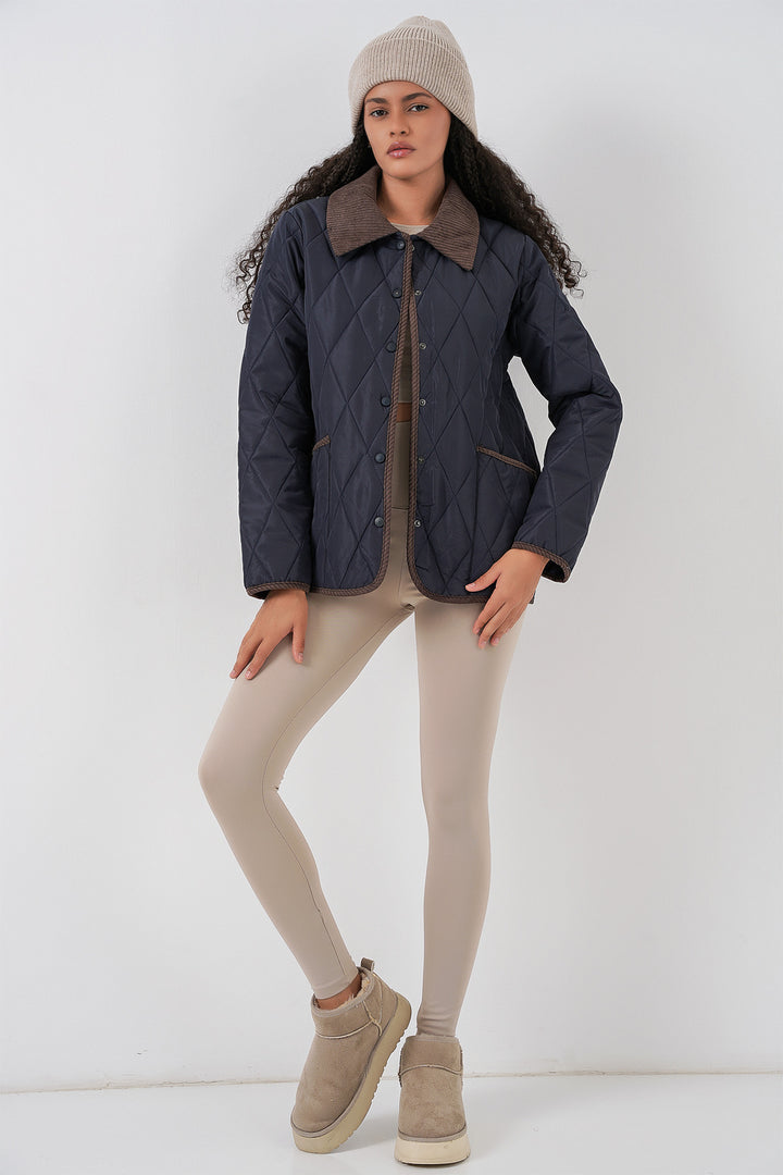 BGD Women Women's Quilted Oversize Coat 5226 - Navy Brown - Thornton Heath