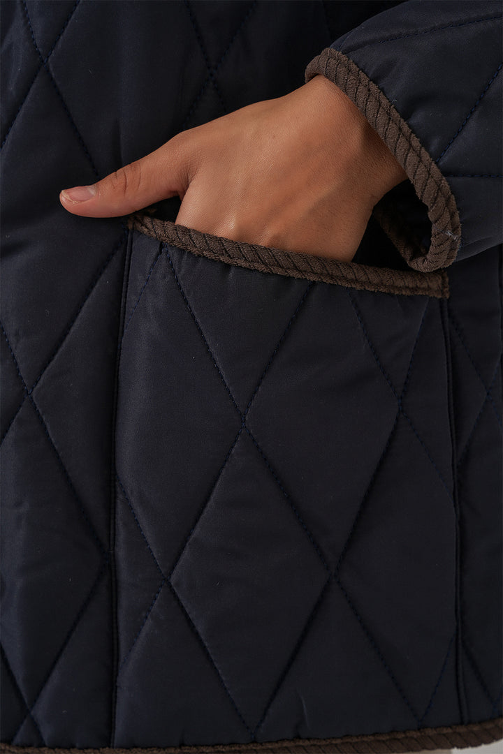 BGD Women Women's Quilted Oversize Coat 5226 - Navy Brown - Thornton Heath