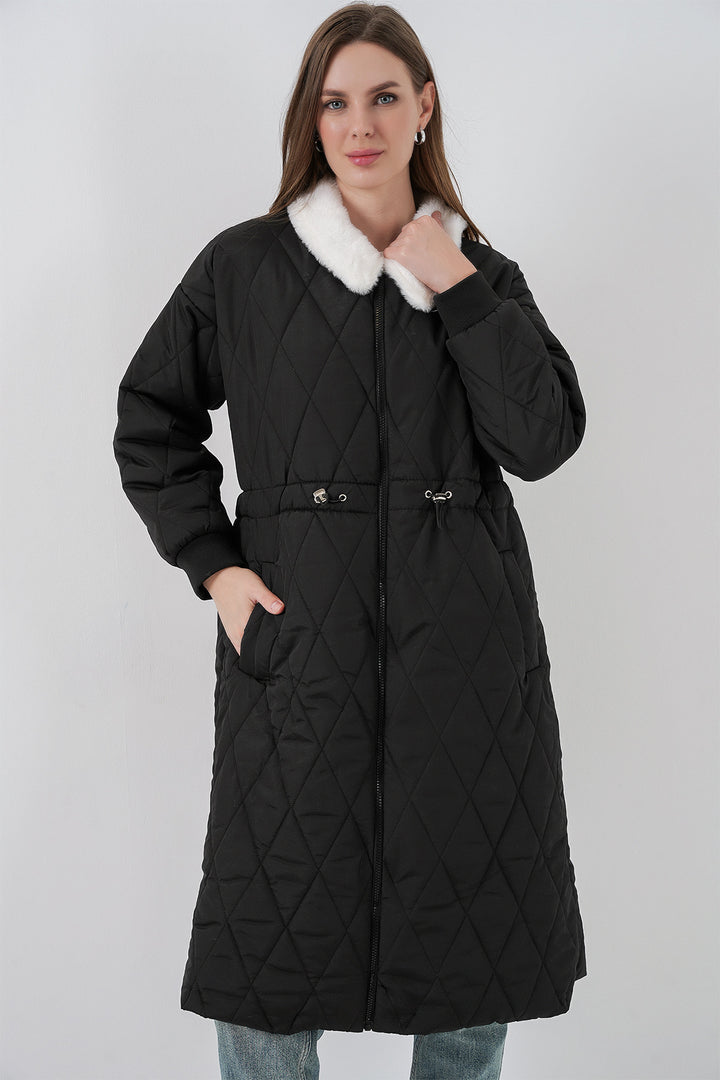 BGD Women Women's Quilted Long Puffer Coat 5221 - Black - Caserta
