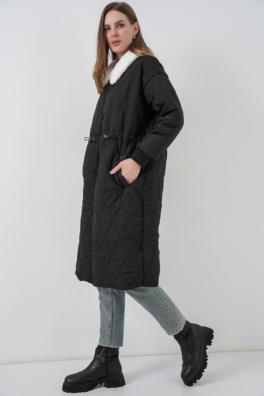 BGD Women Women's Quilted Long Puffer Coat 5221 - Black - Caserta