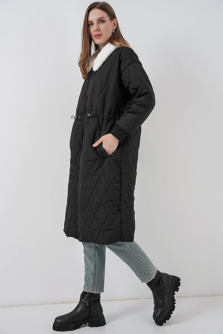 BGD Women Women's Quilted Long Puffer Coat 5221 - Black - Caserta