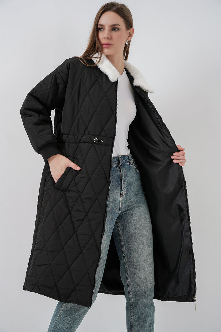 BGD Women Women's Quilted Long Puffer Coat 5221 - Black - Caserta