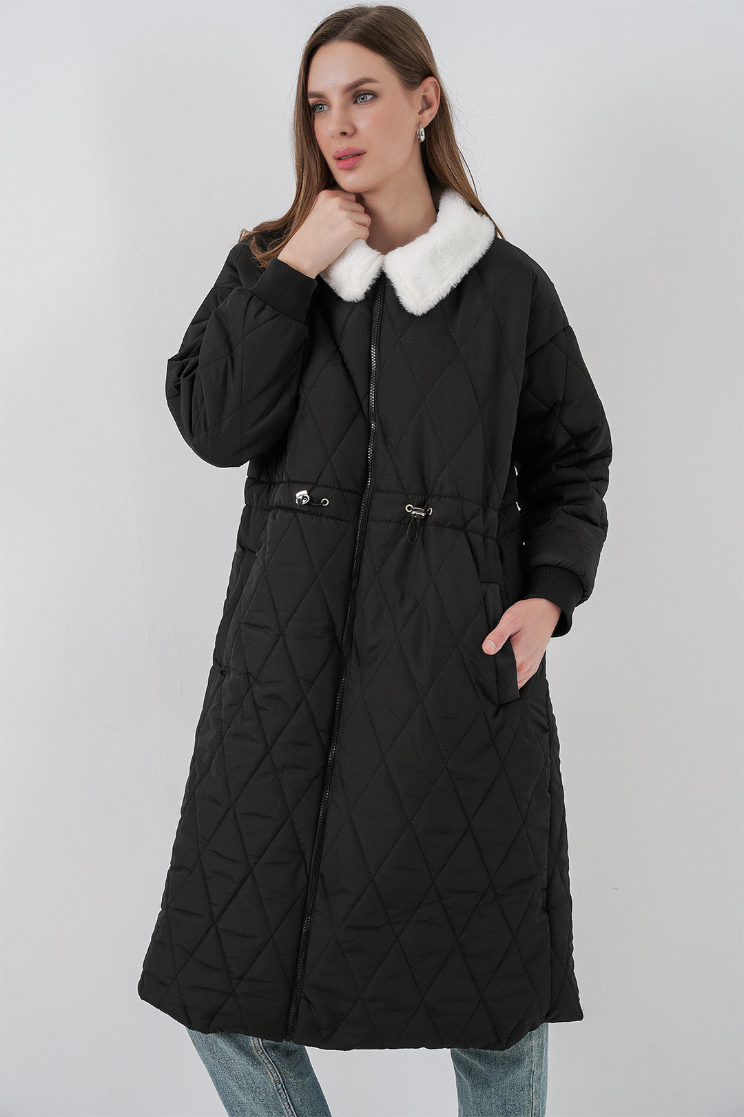 BGD Women Women's Quilted Long Puffer Coat 5221 - Black - Caserta