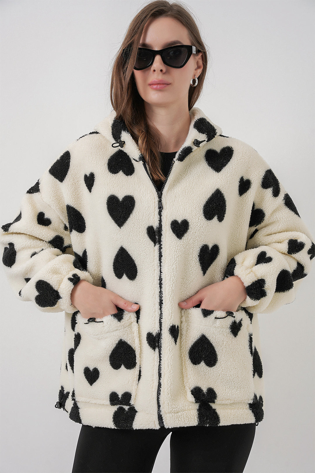 BGD Women Women's Hooded Plush Jacket 5236 - Ecru - Braşov