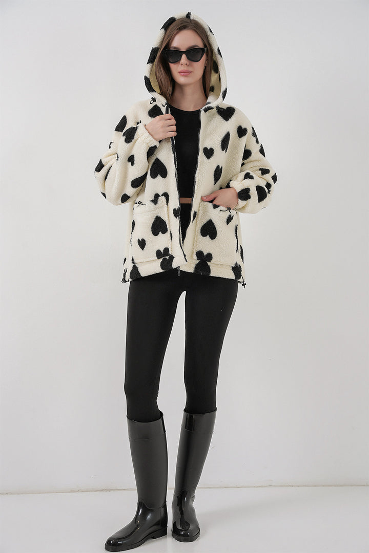 BGD Women Women's Hooded Plush Jacket 5236 - Ecru - Braşov