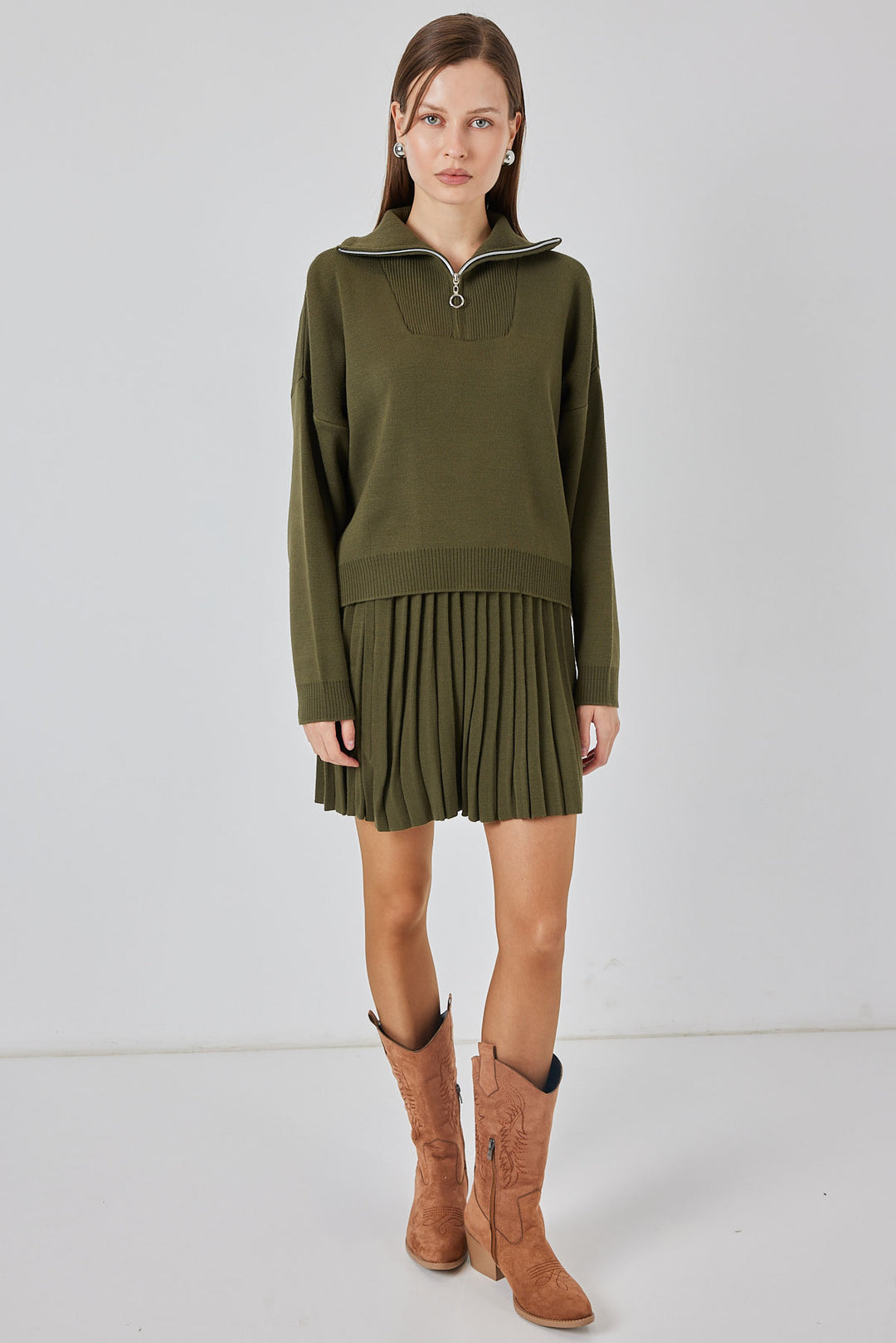 BGD Women Women's Sweater Skirt Set 15938 - Khaki - Strasbourg