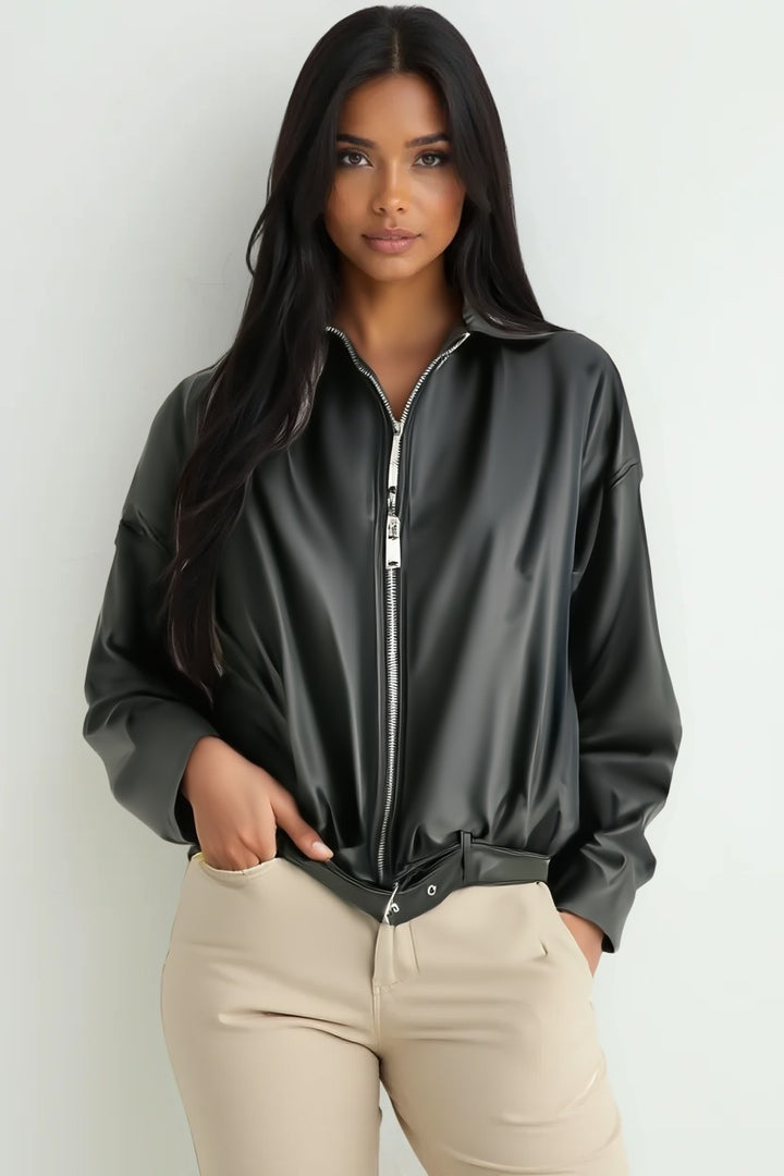 BGD Women Women's Belt Detailed Leather Jacket 1056 - Black - Mykolaiv