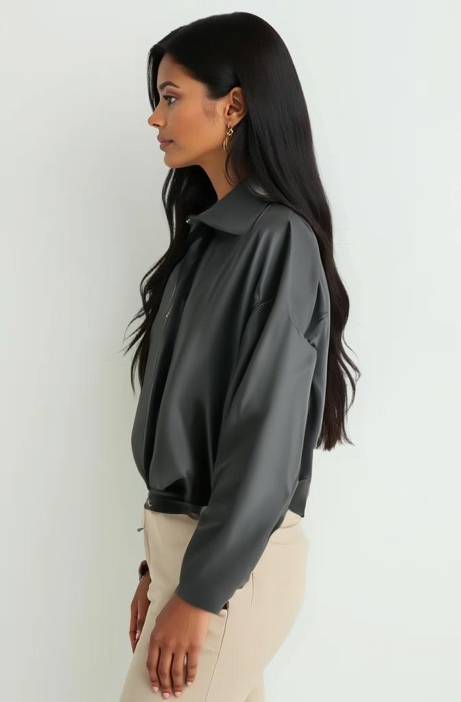 BGD Women Women's Belt Detailed Leather Jacket 1056 - Black - Mykolaiv