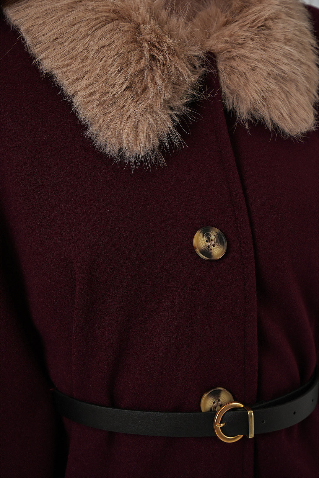 BGD Women Kadın Kemerli Kaşe Panço 9165 - Bordo - Wythenshawe