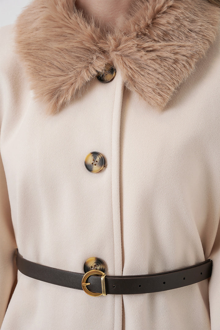 BGD Women Kadın Kemerli Kaşe Panço 9165 - Krem - Pompano Beach