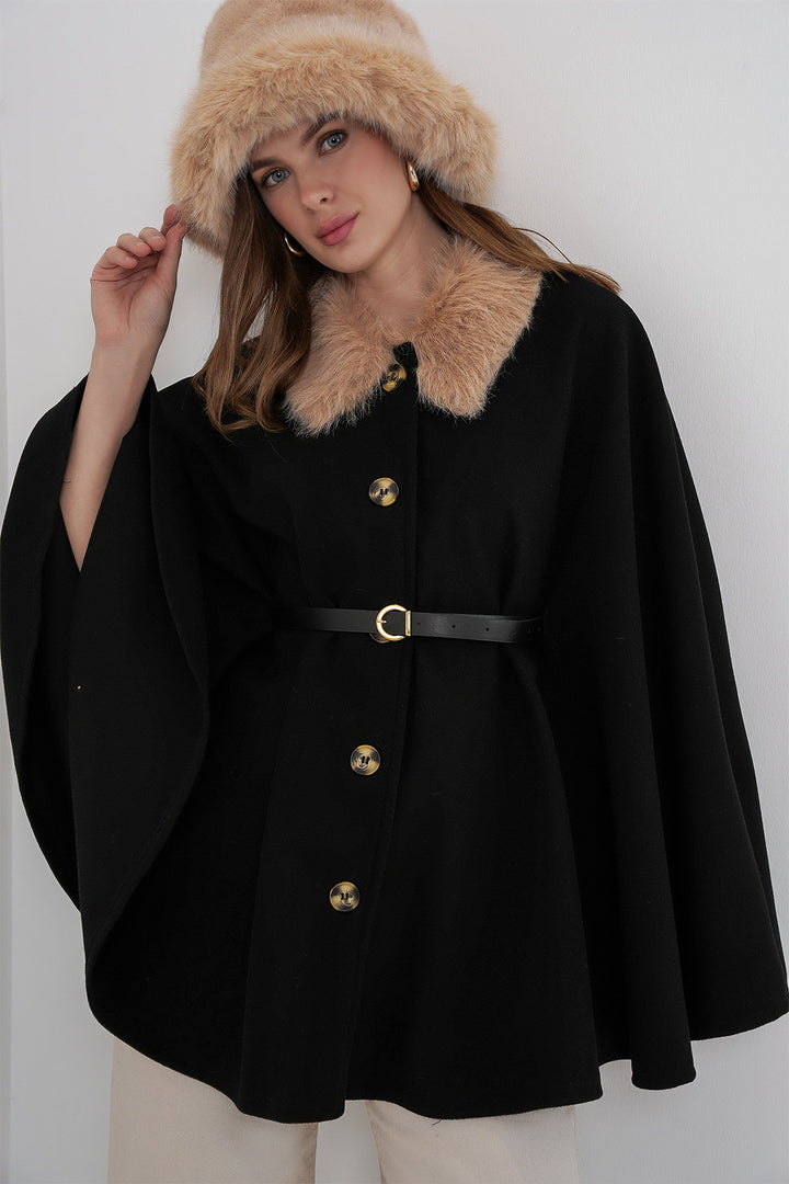 BGD Women Women's Belted Cape Coat 9165 - Black - Reggio di Calabria