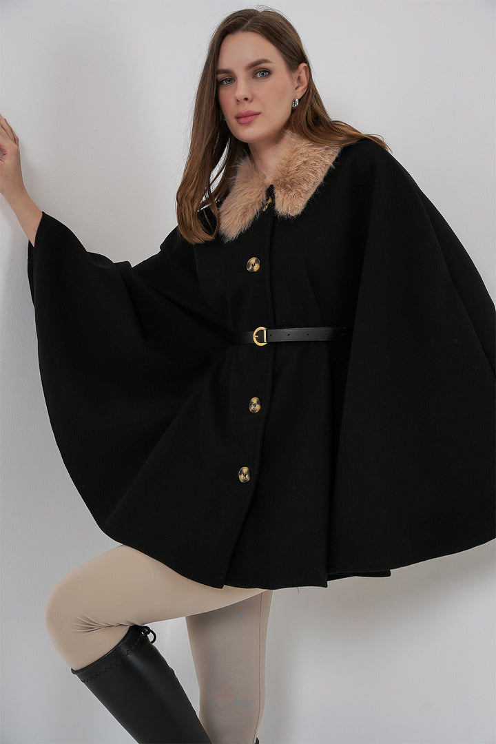 BGD Women Women's Belted Cape Coat 9165 - Black - Reggio di Calabria