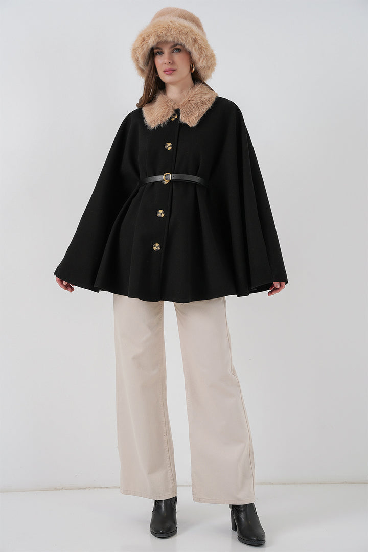 BGD Women Women's Belted Cape Coat 9165 - Black - Reggio di Calabria