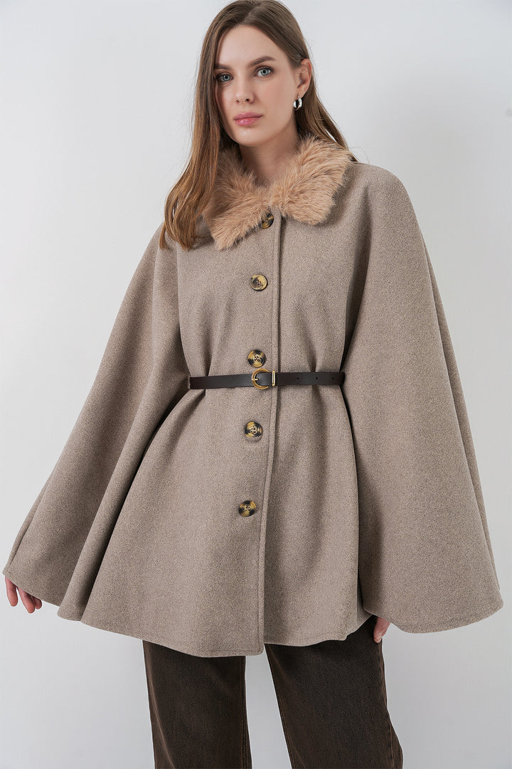BGD Women Women's Belted Cape Coat 9165 - Stone - Holly Springs