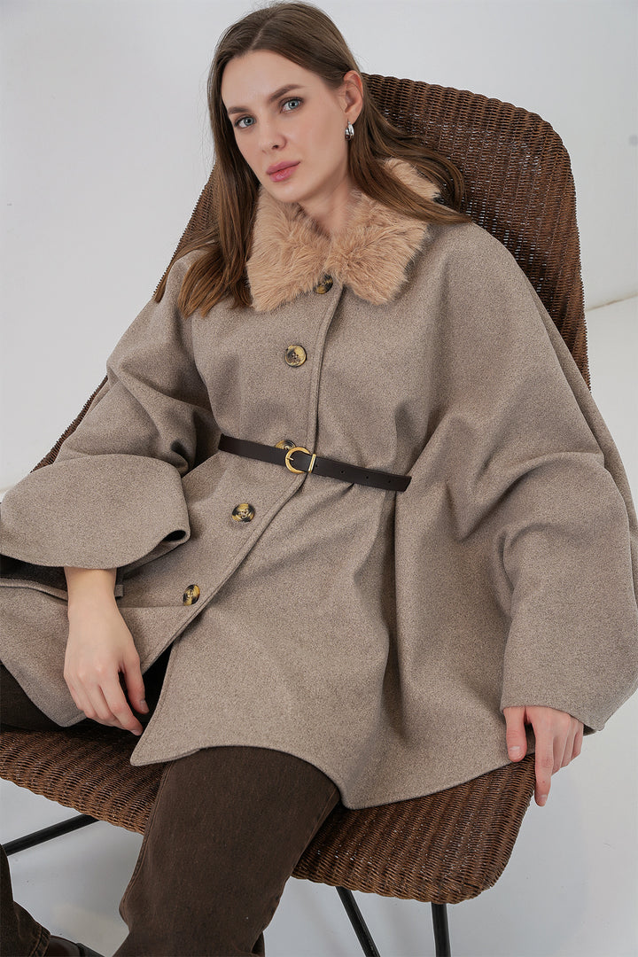 BGD Women Women's Belted Cape Coat 9165 - Stone - Holly Springs