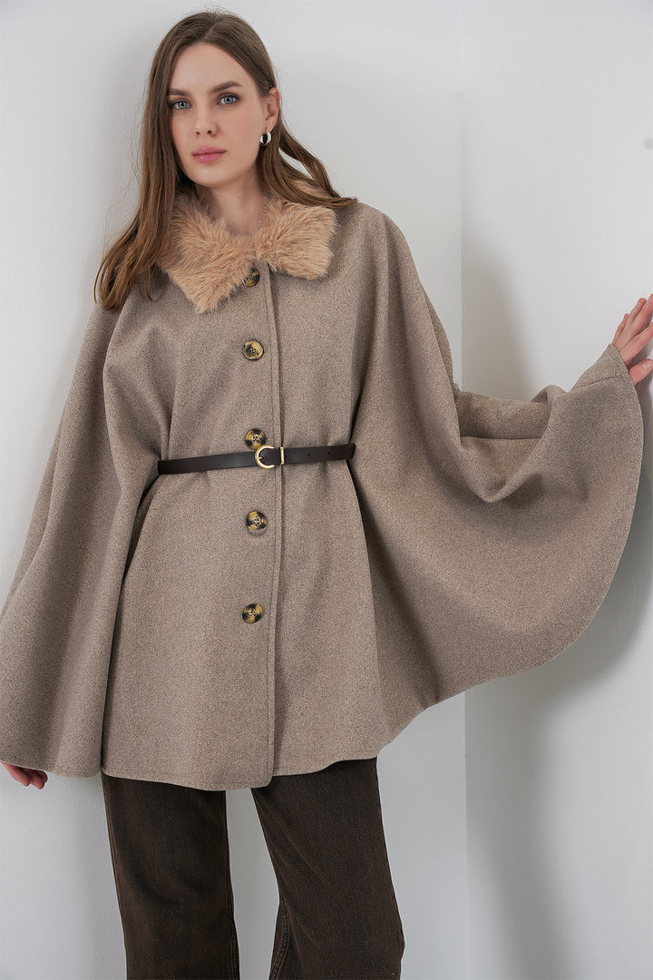 BGD Women Women's Belted Cape Coat 9165 - Stone - Holly Springs