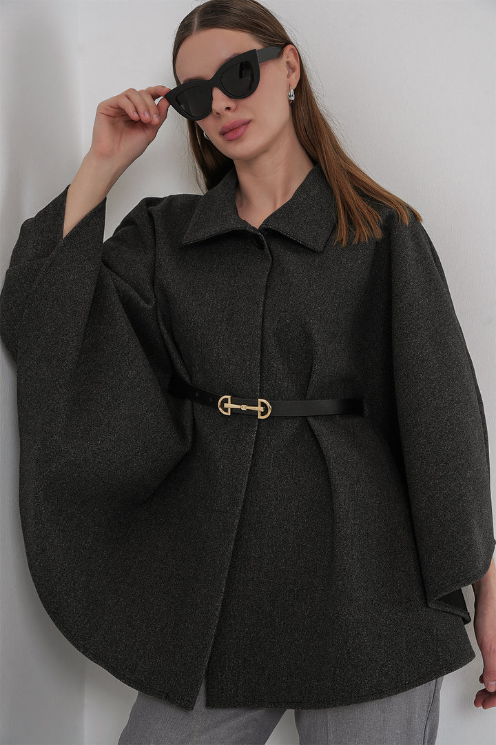 BGD Women Women's Belted Cape Coat 9170 - Anthracite - Finglas