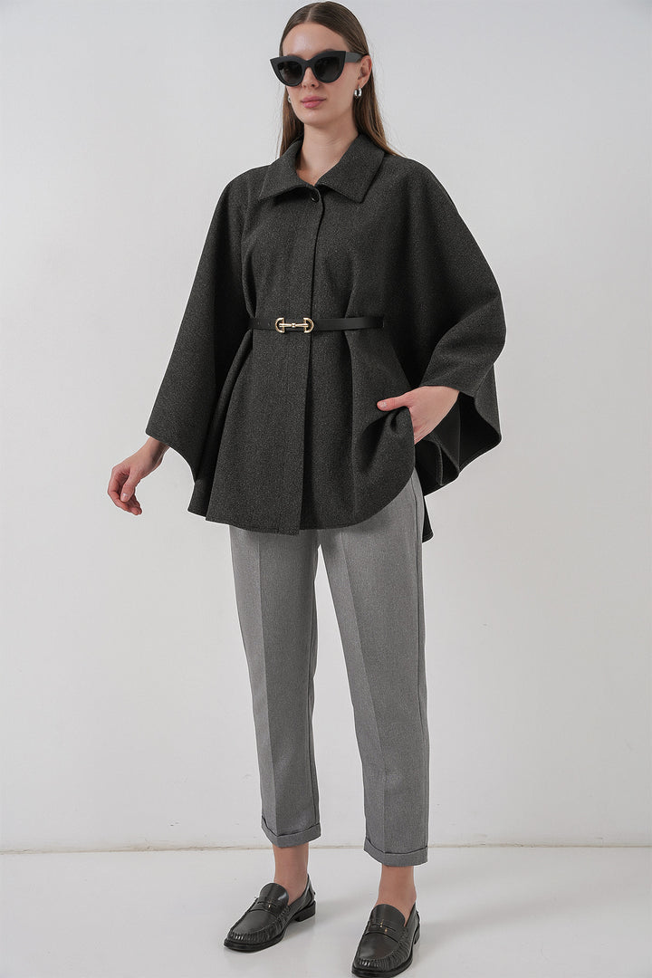 BGD Women Women's Belted Cape Coat 9170 - Anthracite - Finglas
