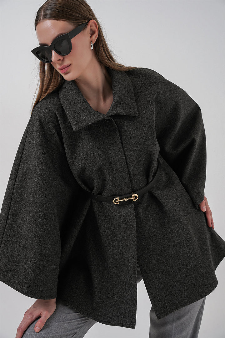 BGD Women Women's Belted Cape Coat 9170 - Anthracite - Finglas