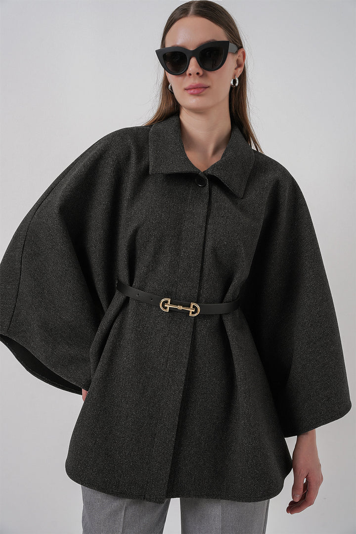 BGD Women Women's Belted Cape Coat 9170 - Anthracite - Finglas