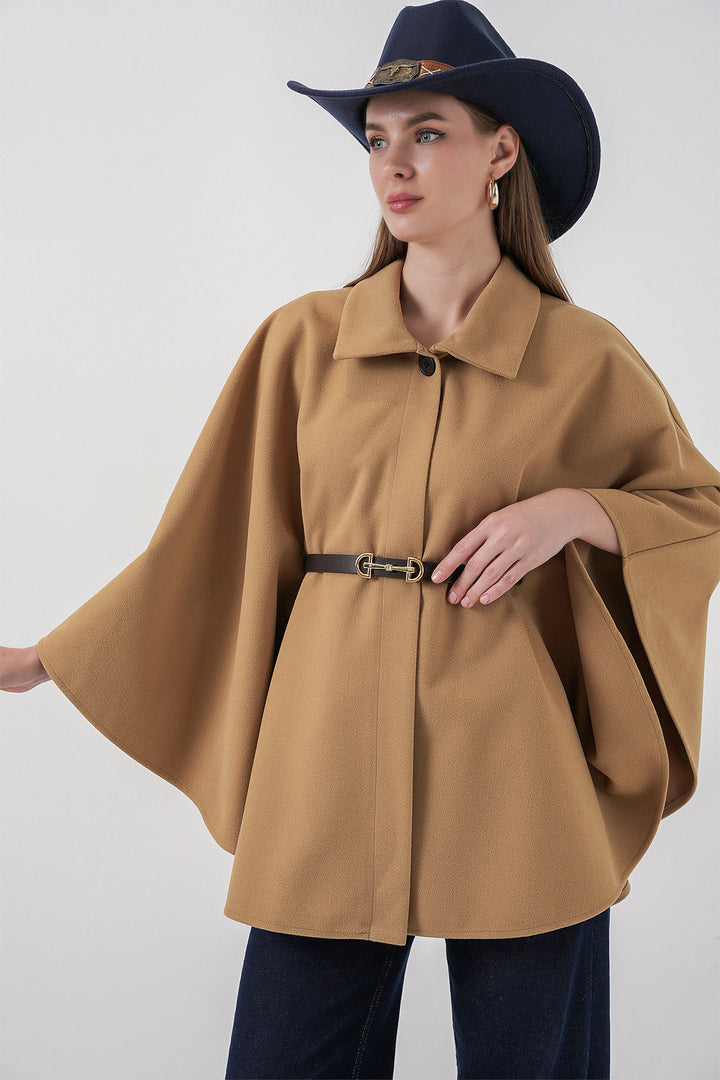 BGD Women Women's Belted Cape Coat 9170 - Biscuit - Gravesend