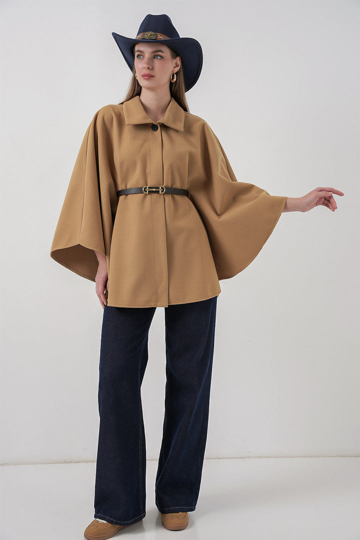 BGD Women Women's Belted Cape Coat 9170 - Biscuit - Gravesend