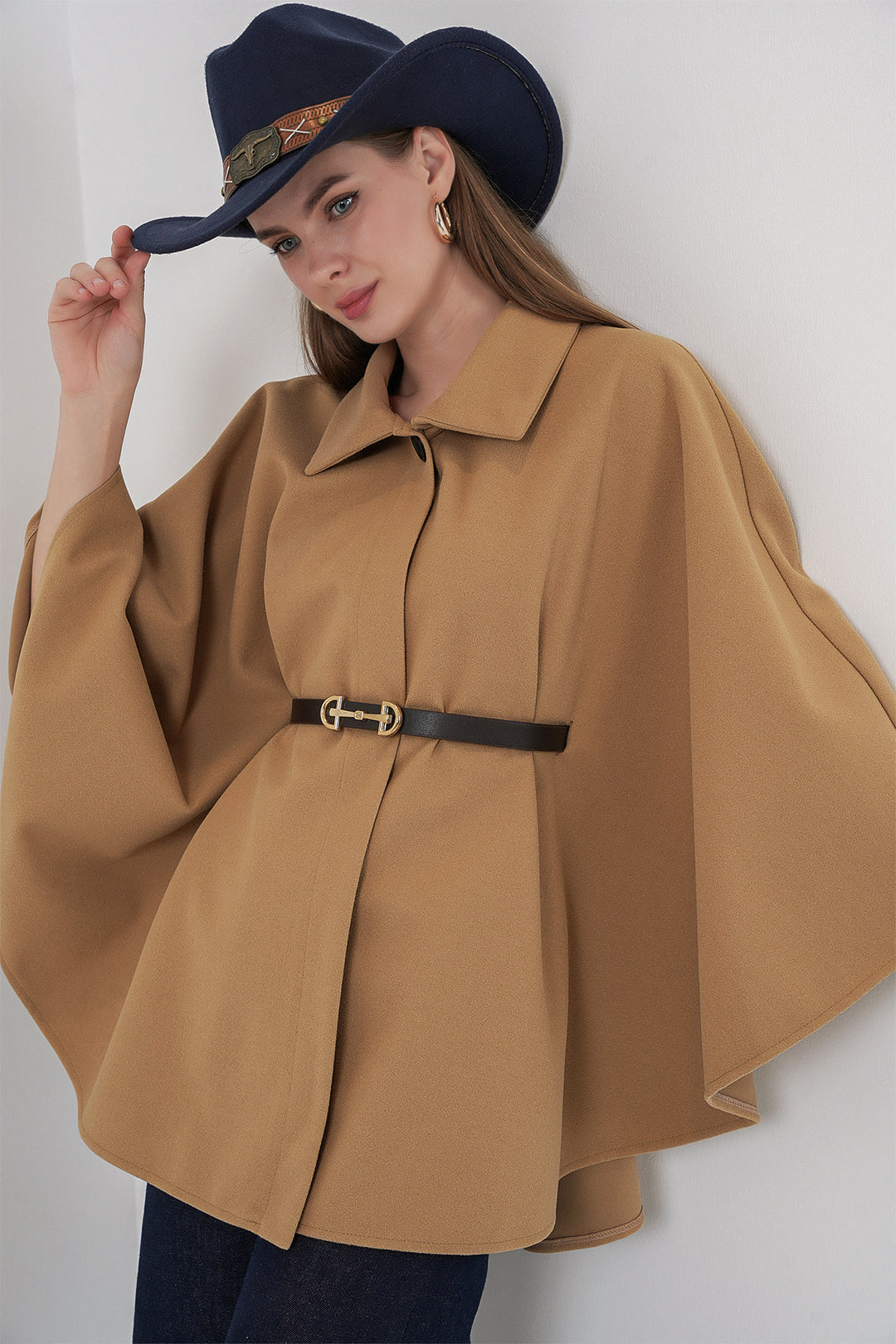 BGD Women Women's Belted Cape Coat 9170 - Biscuit - Gravesend