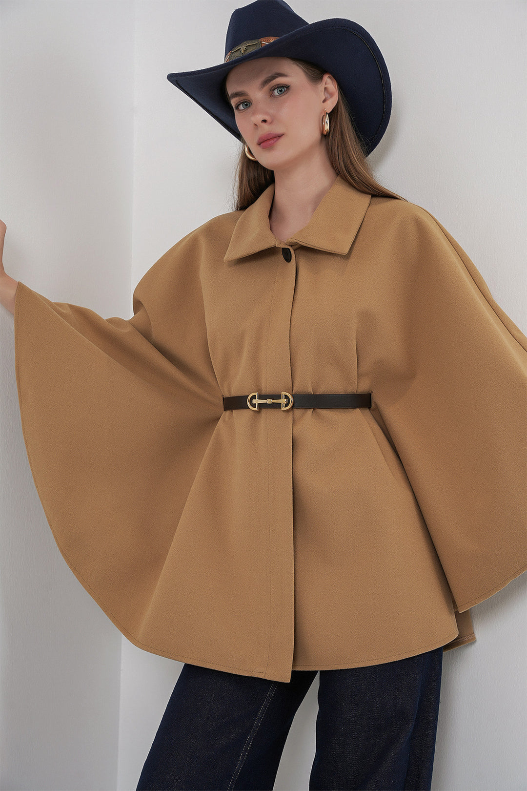 BGD Women Women's Belted Cape Coat 9170 - Biscuit - Gravesend