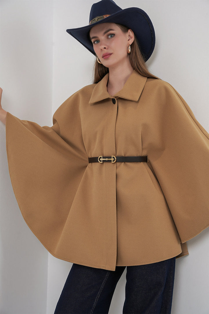 BGD Women Women's Belted Cape Coat 9170 - Biscuit - Gravesend