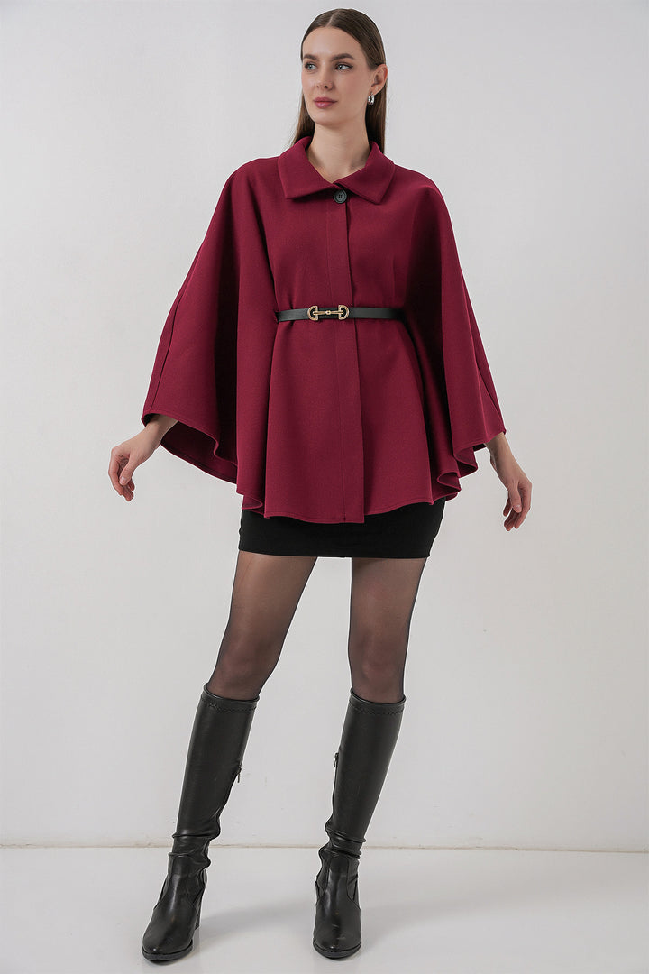 BGD Women Women's Belted Cape Coat 9170 - Burgundy - Catania