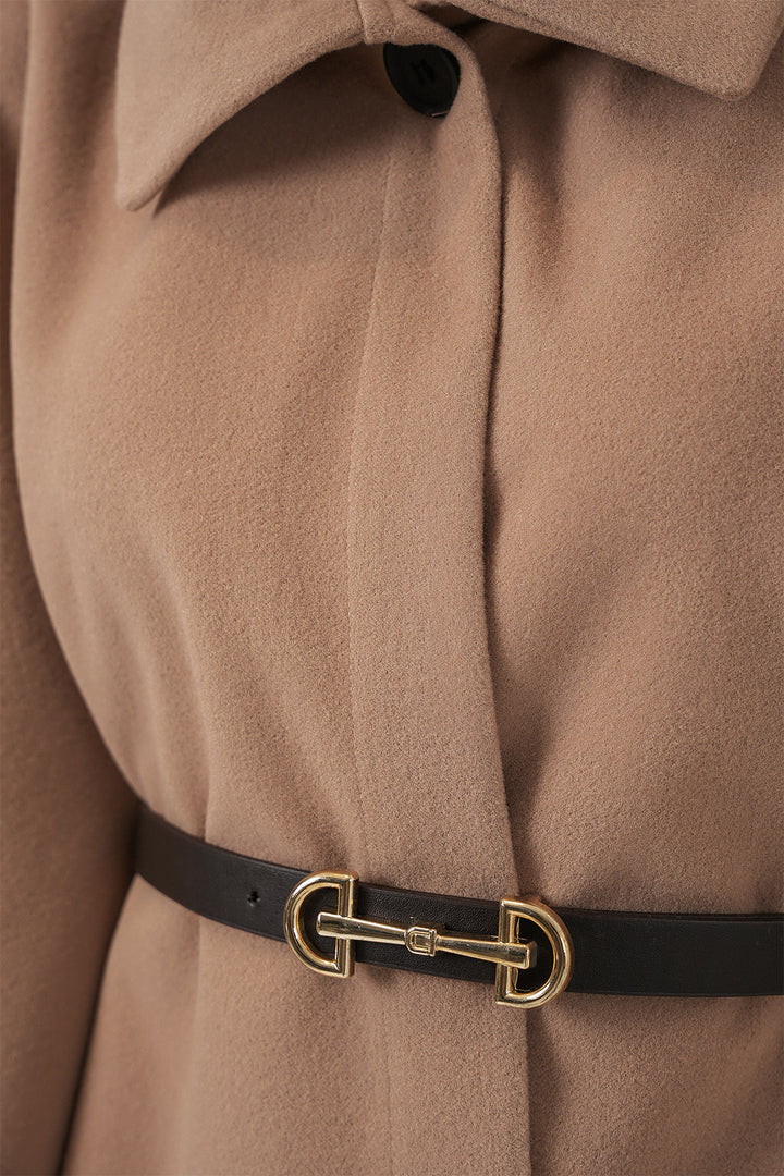 BGD Women Kadın Kemerli Kaşe Panço 9170 - Camel - Exeter