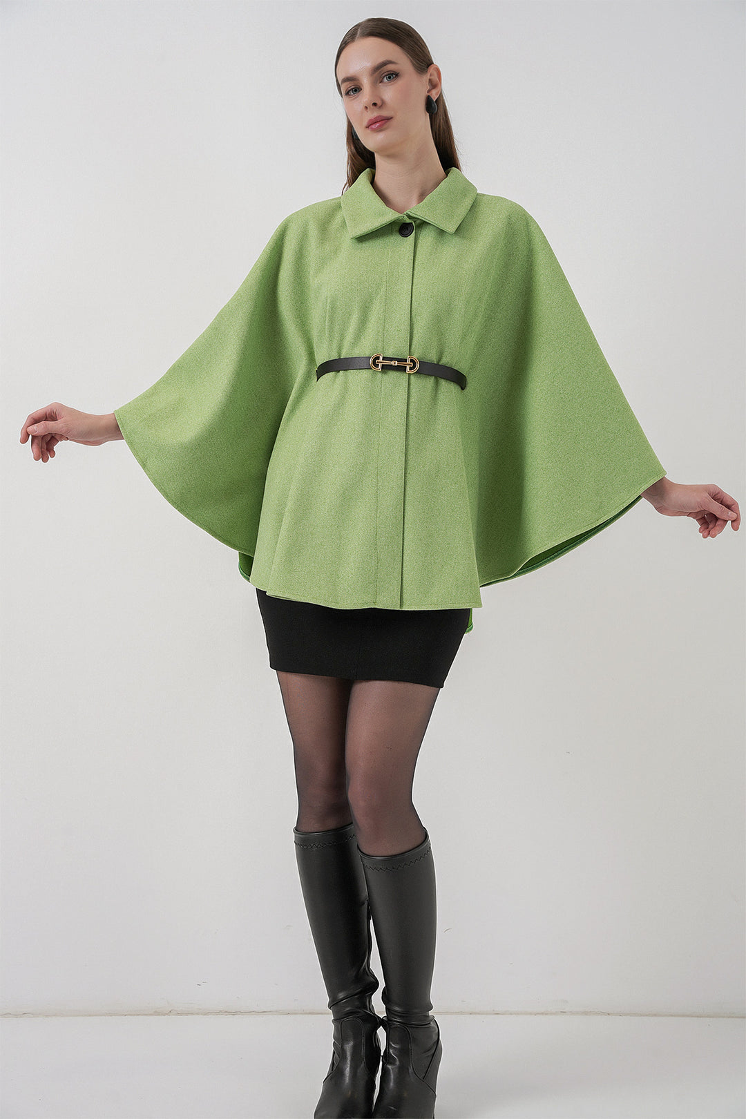 BGD Women Women's Belted Cape Coat 9170 - Dark Green - Ciudad Mante