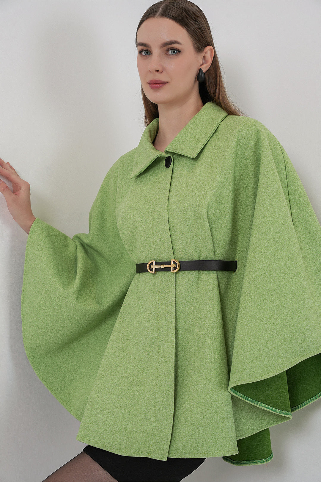 BGD Women Women's Belted Cape Coat 9170 - Dark Green - Ciudad Mante