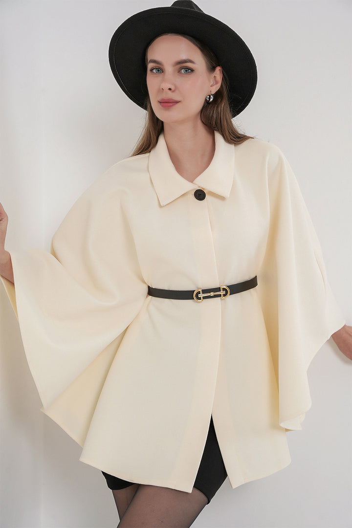 BGD Women Women's Belted Cape Coat 9170 - Ecru - Châlons-en-Champagne