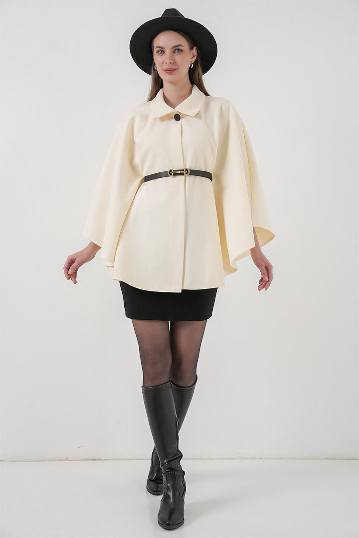 BGD Women Women's Belted Cape Coat 9170 - Ecru - Châlons-en-Champagne